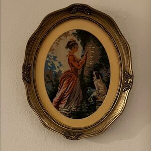 Petite Point Needlepoint Art in Ornate Frame
